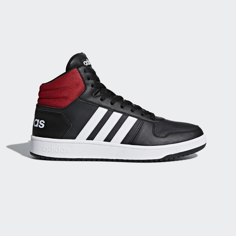 Adidas Men's Hoops 2.0 Mid Basketball Shoes Black/White/Deep Red Ireland DB0079